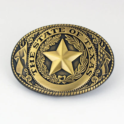 MOLLIES New Zealand / IVAN Texas Star Trophy Buckle Antique Brass Black 38mm (1-1 2")