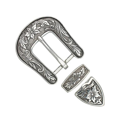 MOLLIES New Zealand / IVAN Floral Buckle Set Antique Silver 25mm (1")